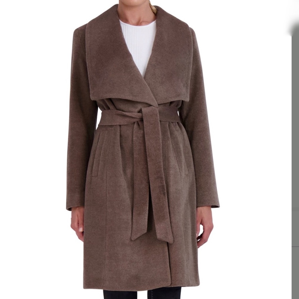 NWT Cole Haan Signature  | Dark Taupe Wool-Blend Wrap Trench Coat - 8